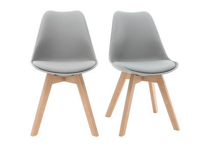 Chaises design gris et bois clair massif (lot de 2) PAULINE