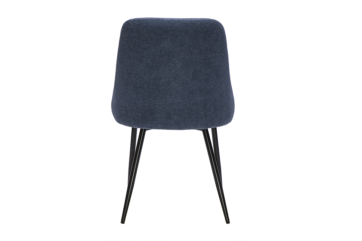 Chaise HASTA en tissu chenille bleu fonc� vue de dos avec pieds en m�tal noir.