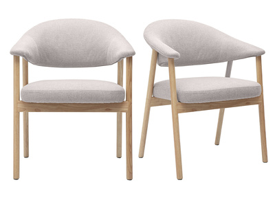 Chaises en tissu effet velours textur&eacute; beige et bois clair (lot de 2) GIULIA
