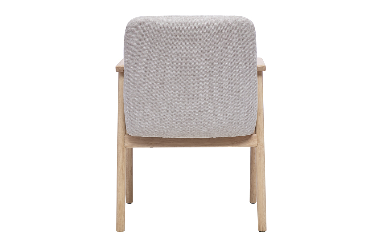 Chaise en tissu effet velours textur� beige vue de dos avec pieds en bois clair.