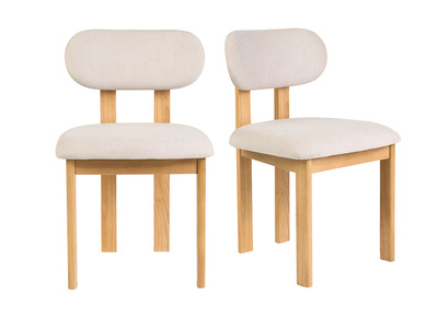 Chaises en tissu effet velours textur&eacute; beige et bois clair (lot de 2) NORMI