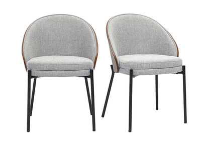Chaises en tissu effet velours textur&eacute; gris, bois fonc&eacute; et m&eacute;tal (lot de 2) TUCSON