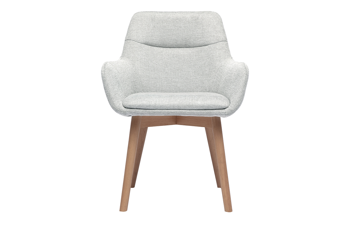 Chaise en tissu velours gris clair et bois clair vue de face.