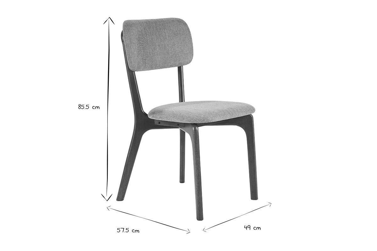 Dimensions de la chaise JOCA en noir et blanc: hauteur 85,5 cm, largeur 49 cm, profondeur 57,5 cm.