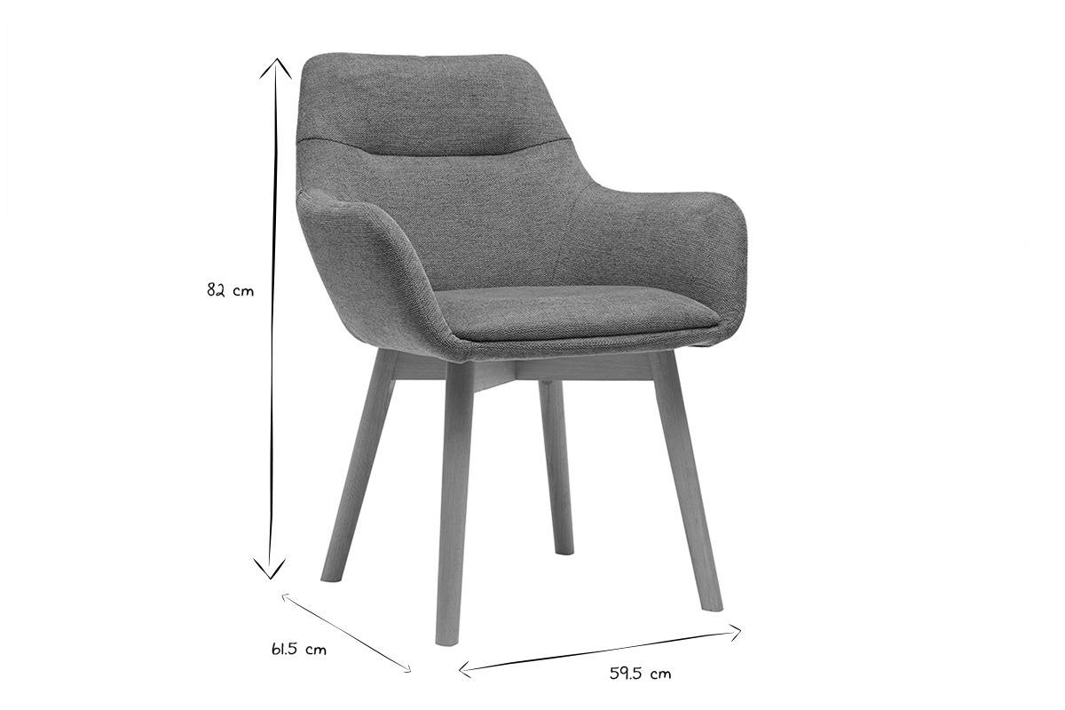 Chaise en noir et blanc avec dimensions de 82 cm de haut, 61.5 cm de large.