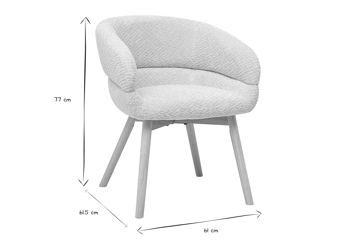 Dimensions de la chaise TIGGY en noir et blanc : hauteur 77 cm, largeur 61 cm, profondeur 61,5 cm.