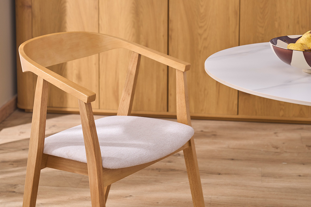 Chaises scandinaves bois clair et tissu effet velours textur� beige (lot de 2) BAHIA