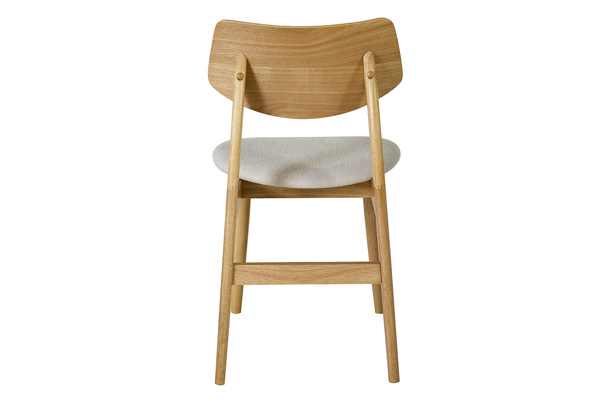 Chaise scandinave en bois clair et tissu beige, vue arri�re.