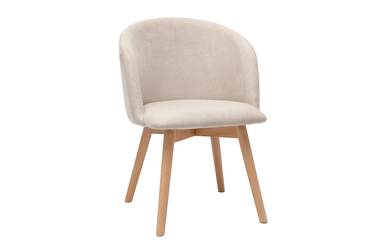 Chaises scandinaves en tissu effet velours beige et bois clair massif (lot de 2) VANITY