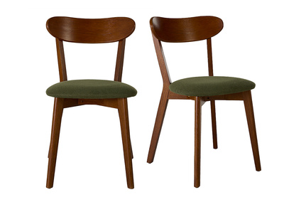 Chaises vintage en bois fonc&eacute; et tissu effet velours textur&eacute; vert kaki (lot de 2) DOVE
