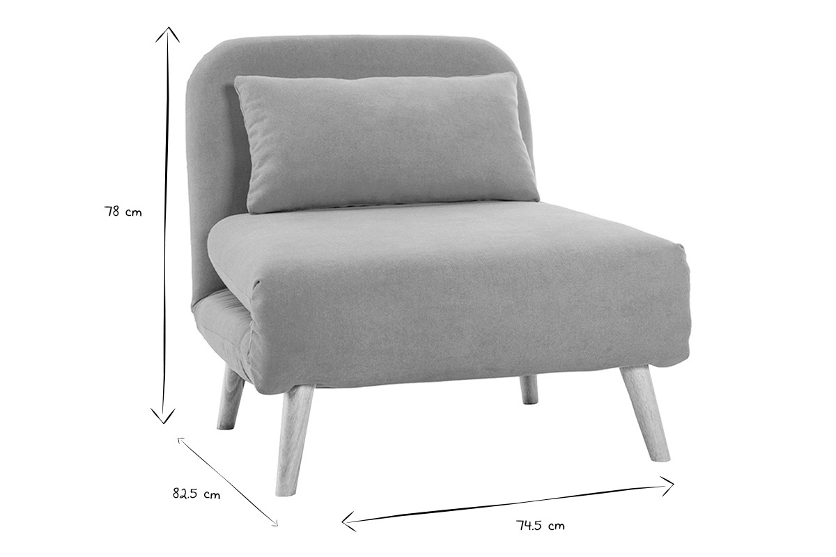 Fauteuil convertible scandinave en tissu effet velours jaune moutarde et bois clair AMIKO