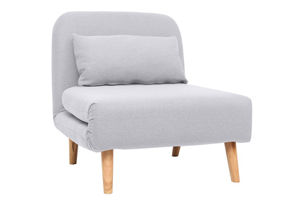 Fauteuil convertible scandinave en tissu gris clair et bois clair AMIKO