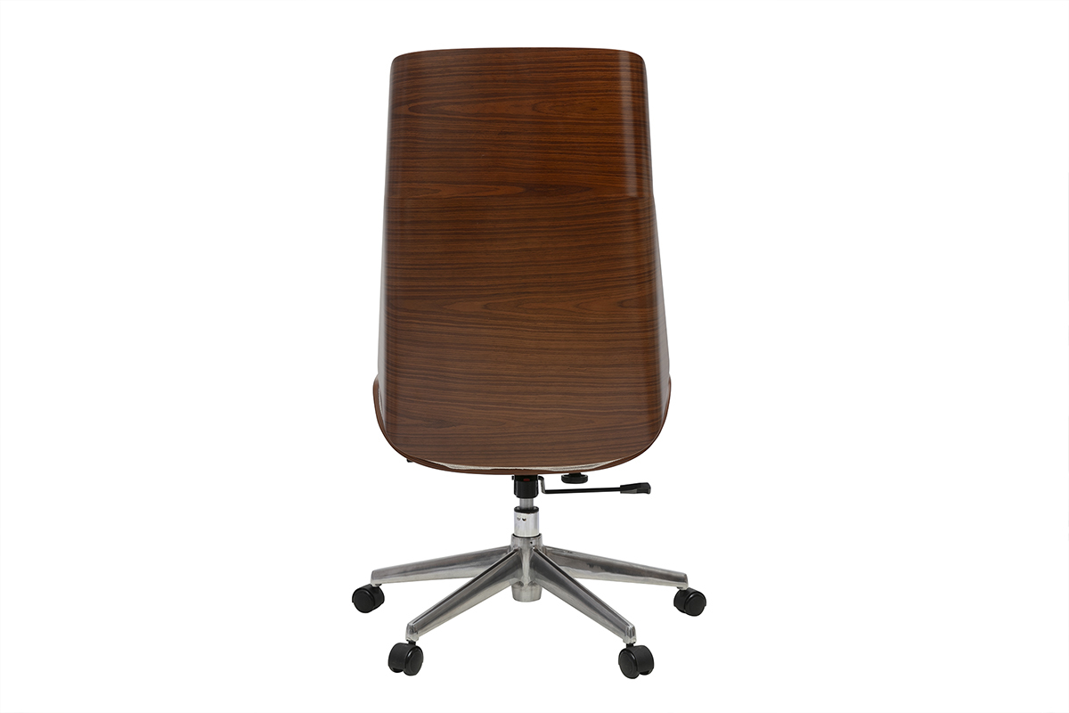 Fauteuil de bureau CURVED, dos en bois fonc�, base en acier avec roulettes, vue arri�re.