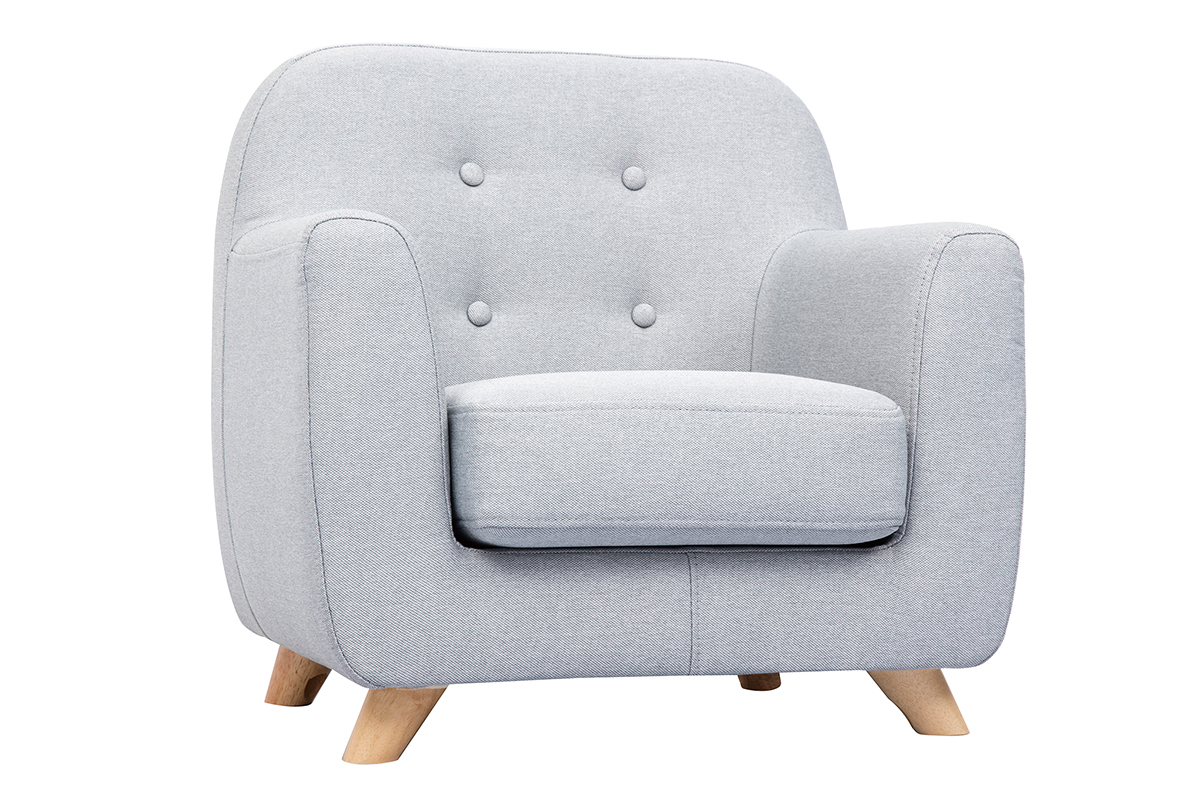 Fauteuil enfant scandinave en tissu gris clair et bois clair NORKID