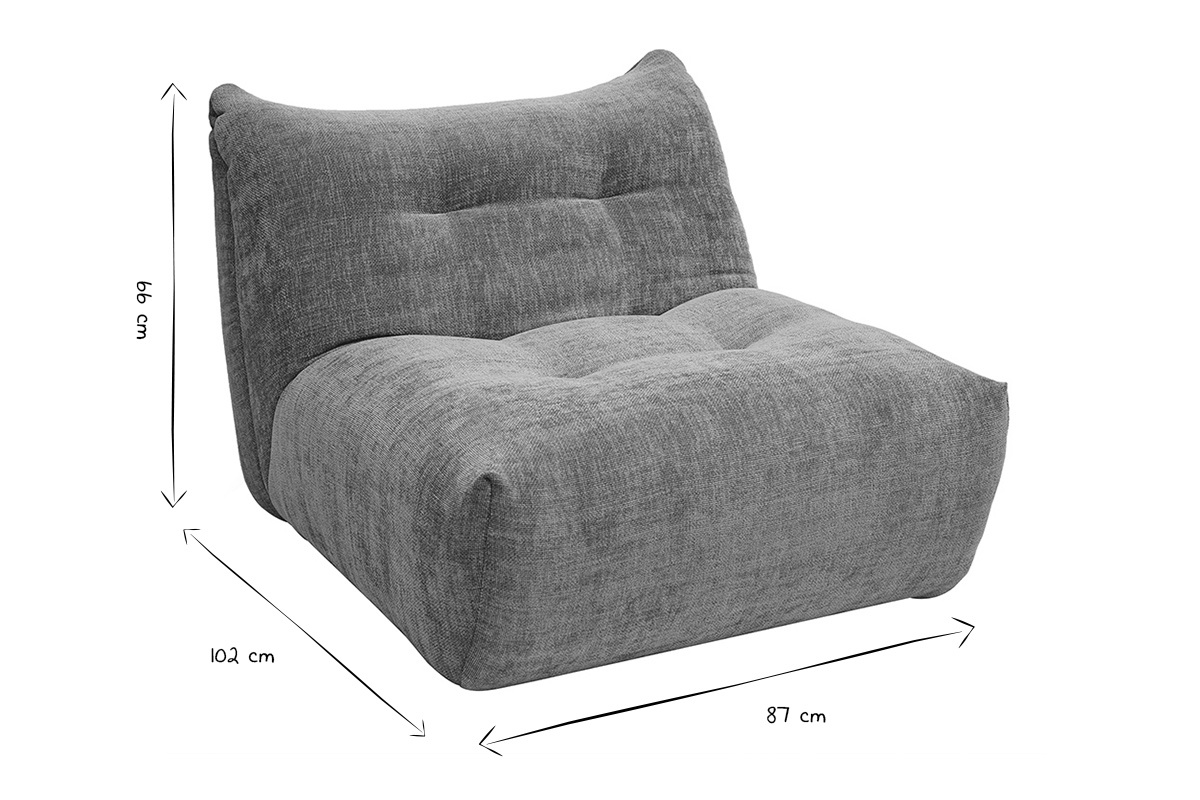 Dimensions du fauteuil lounge BUMPY en noir et blanc, L87 x P102 x H66 cm.