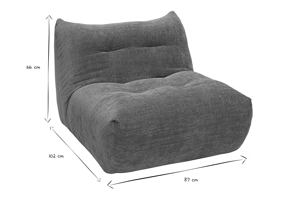 Dimensions du fauteuil lounge BUMPY noir et blanc, L87 x P102 x H66 cm, vue 3/4.