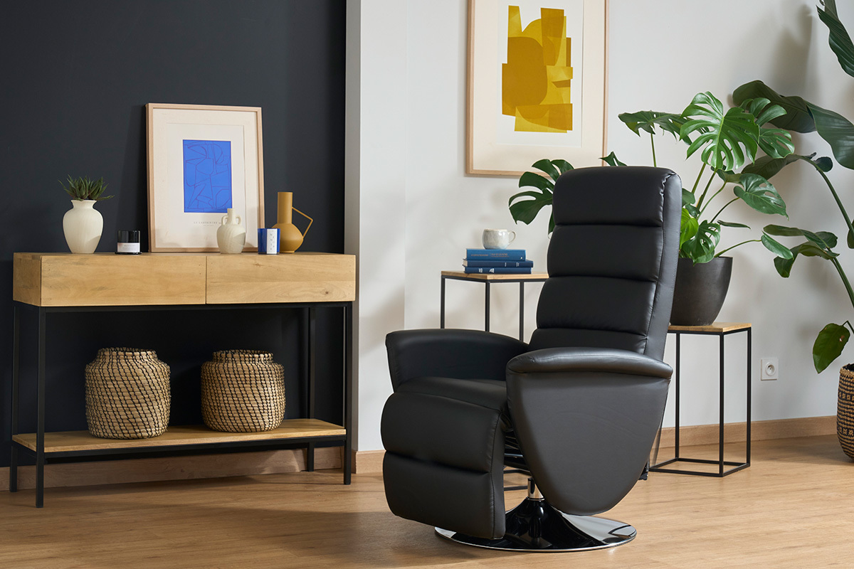 Fauteuil relax manuel noir NELSON