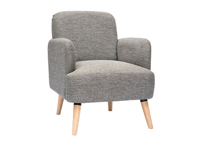 Fauteuil scandinave en tissu gris clair et bois clair ISKO