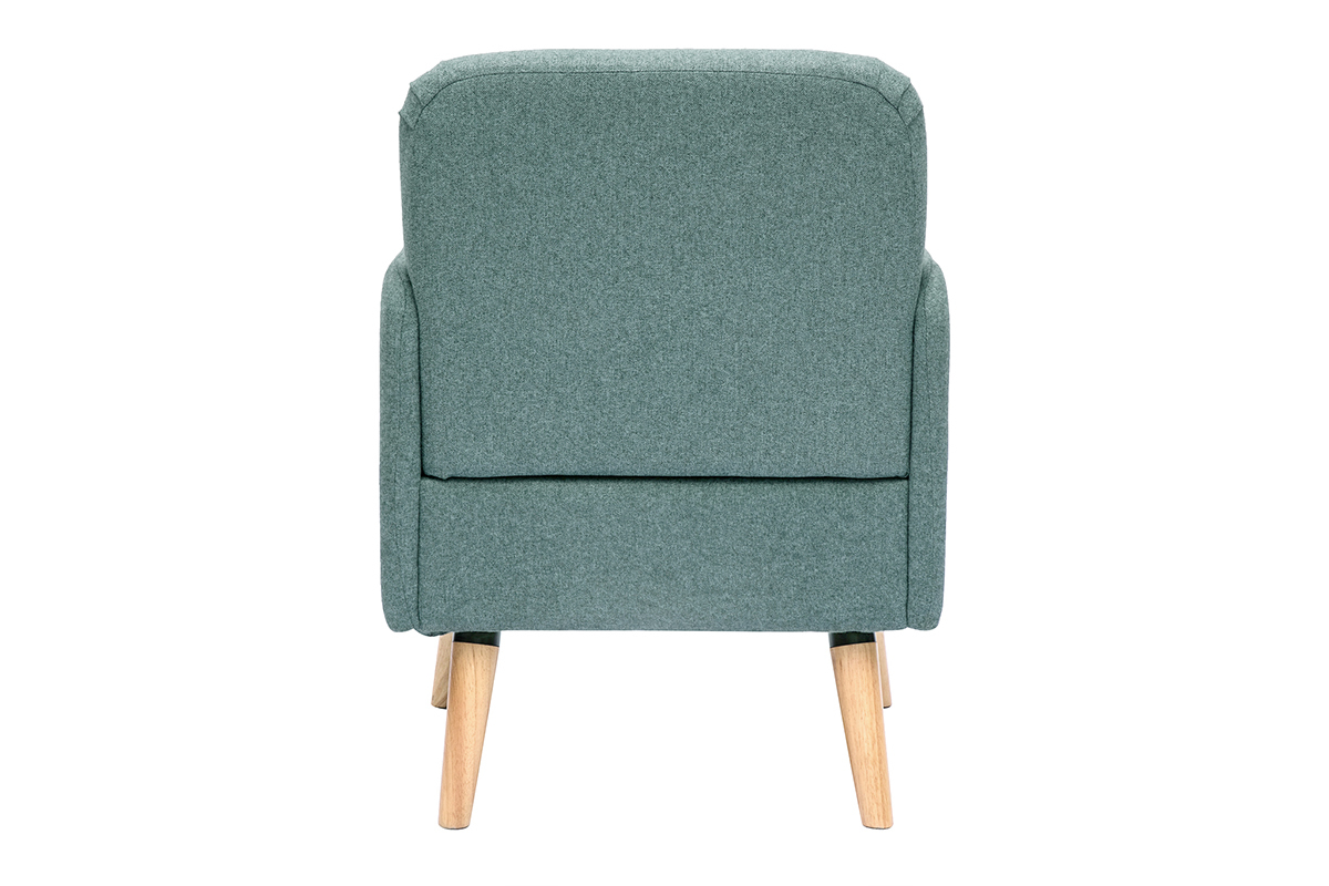 Fauteuil scandinave en tissu vert de gris et bois clair ISKO