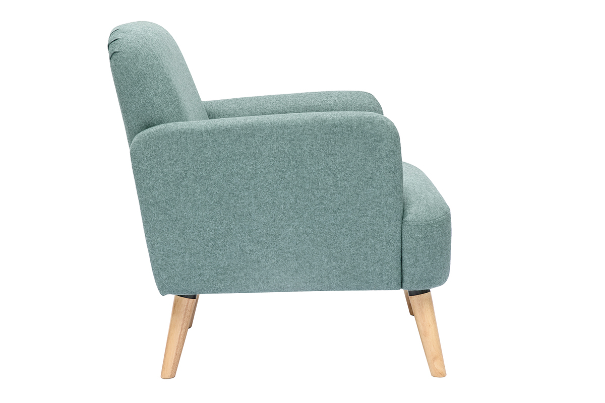 Fauteuil scandinave en tissu vert de gris et bois clair ISKO