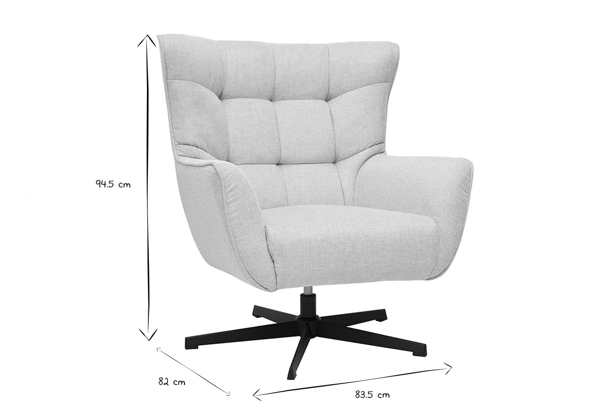 Fauteuil scandinave pivotant en noir et blanc avec dimensions L83.5xP82xH94.5 cm.