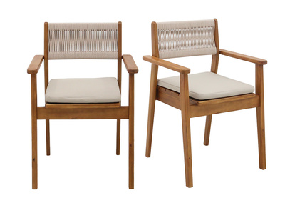 Fauteuils de jardin en bois massif et corde tress&eacute;e (lot de 2) ZEPHYR