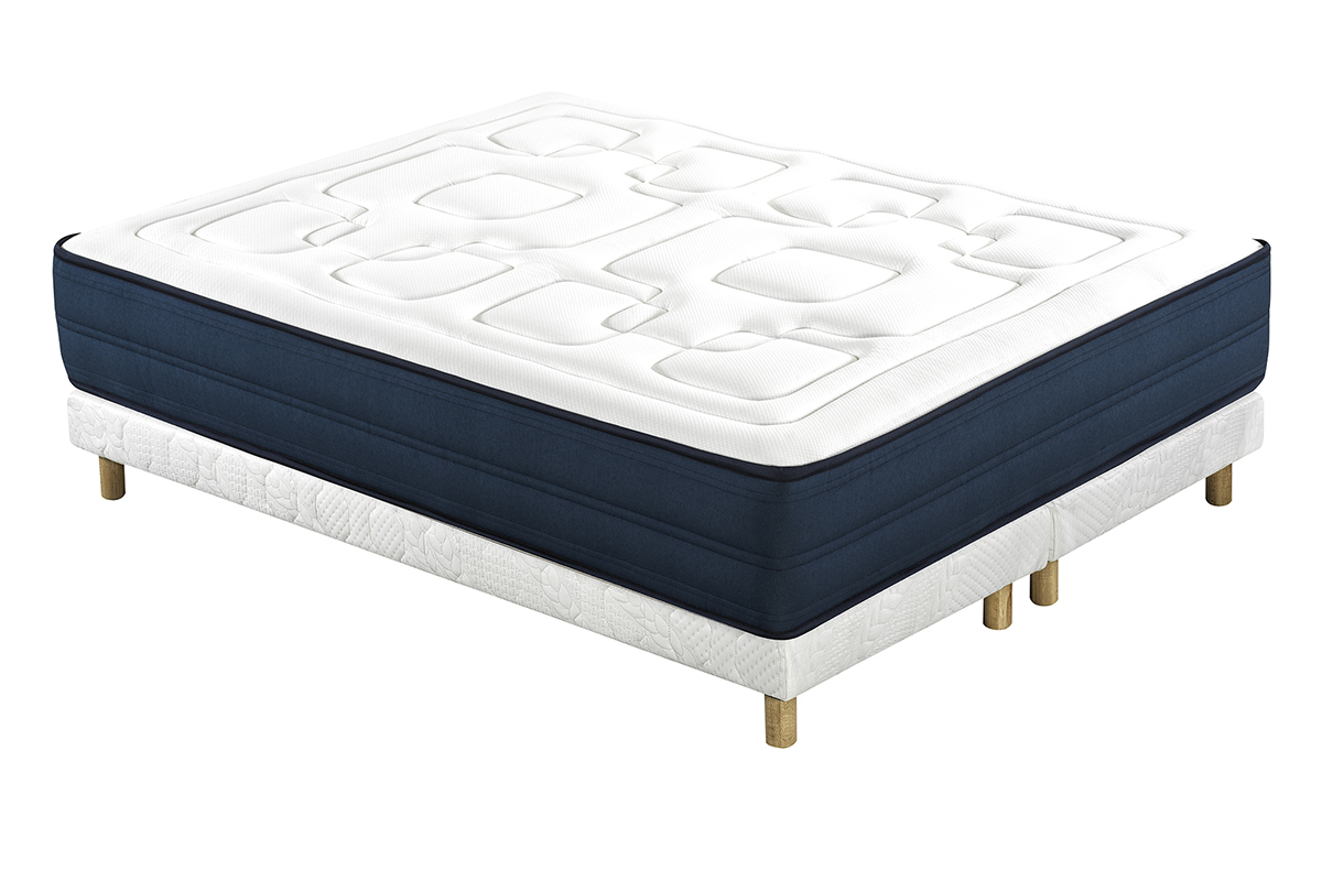 Lit 2 places 160x200 cm avec sommiers tapissiers et matelas avec accueil mousse m�moire de forme BENJI