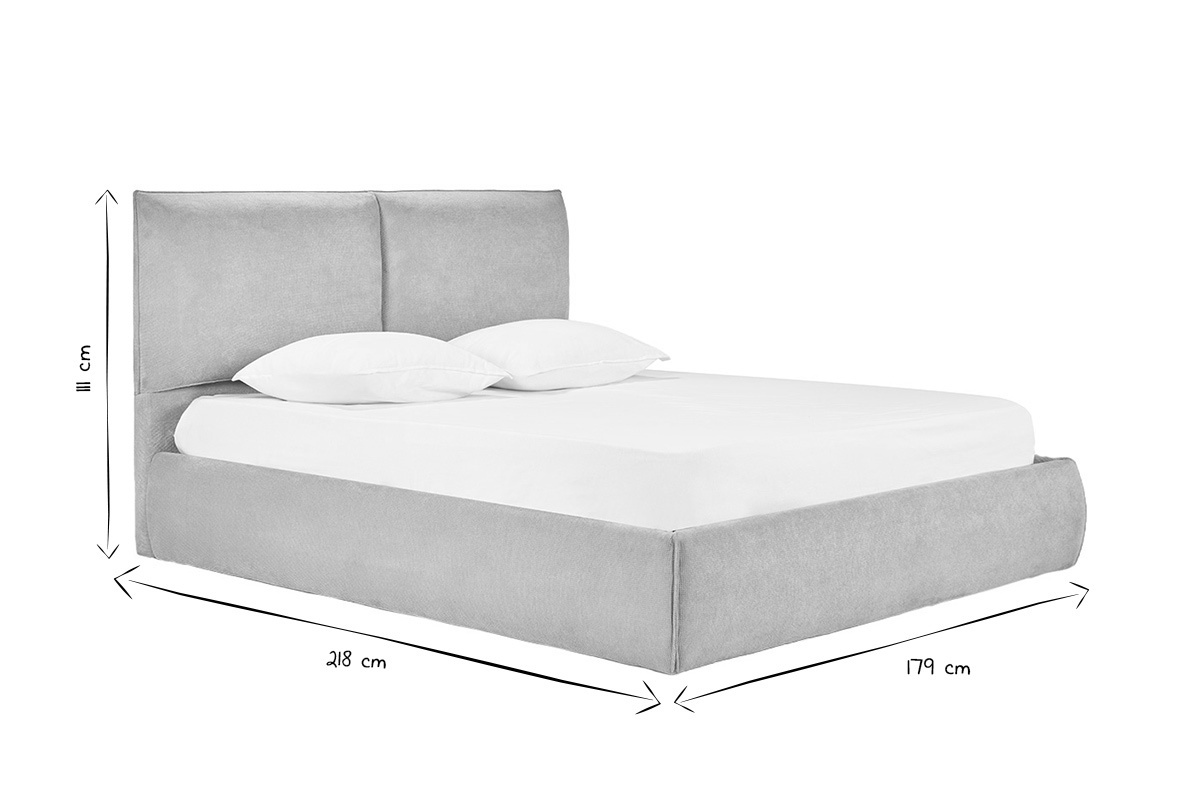 Lit coffre 160x200 cm en noir et blanc, vue de profil avec dimensions indiqu�es.