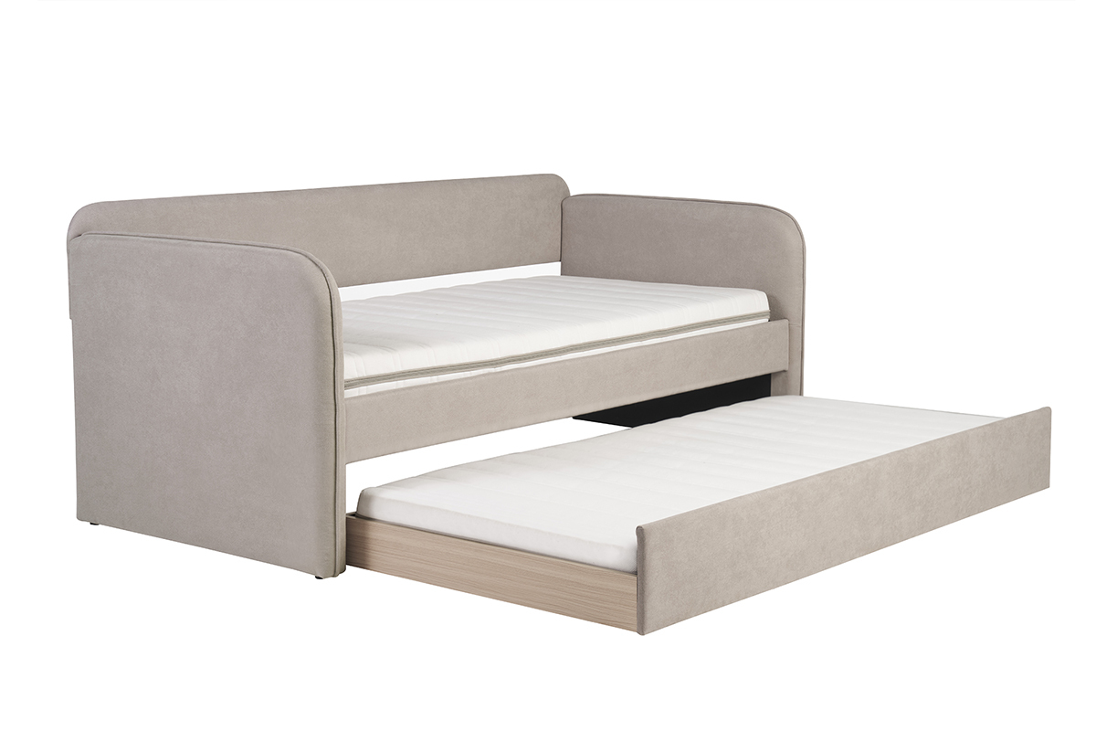 Lit gigogne en tissu taupe 90 x 190 cm EDISON