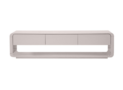 Meuble TV design beige laqu&eacute; brillant 3 tiroirs L180 cm SAILOR