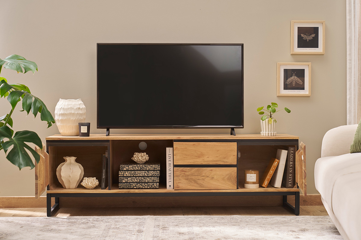 Meuble TV en bois massif L160 cm HOORN