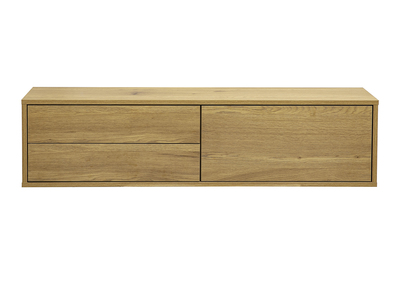 Meuble TV suspendu finition bois clair ch&ecirc;ne L120 cm FLEXO