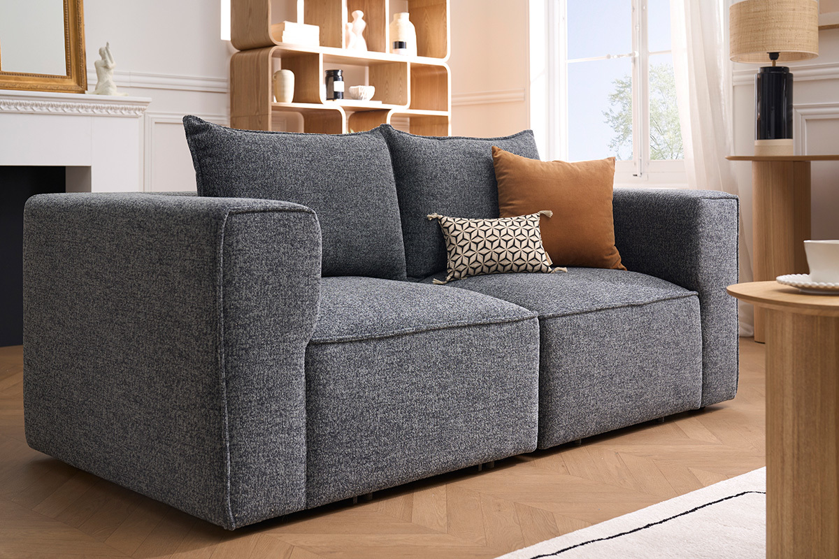 Module d'angle droit pour canap� en tissu chin� gris fonc� KERRY