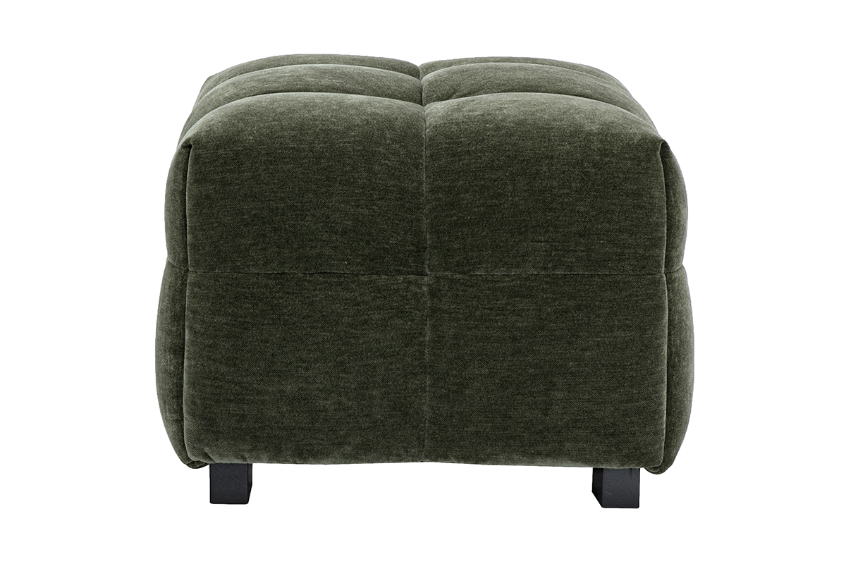 Pouf repose-pieds design en tissu effet velours vert kaki CORTO