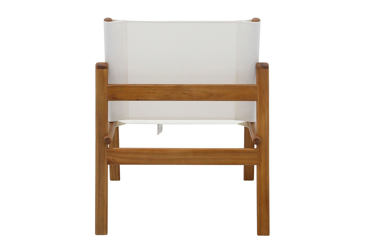 Fauteuil de jardin en bois massif, vue de dos, avec toile blanche.