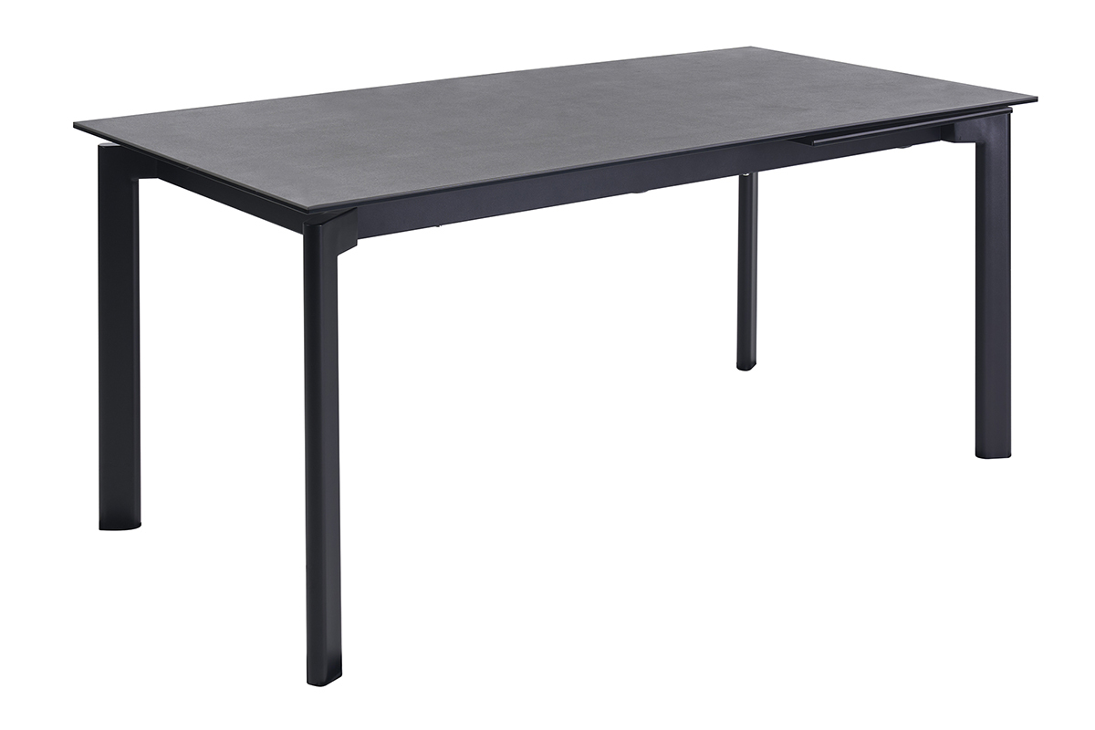 Table � manger extensible en c�ramique noire et m�tal, vue de 3/4
