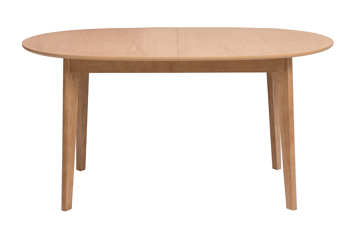Table � manger ovale en bois clair, vue de face, pieds en h�v�a massif.