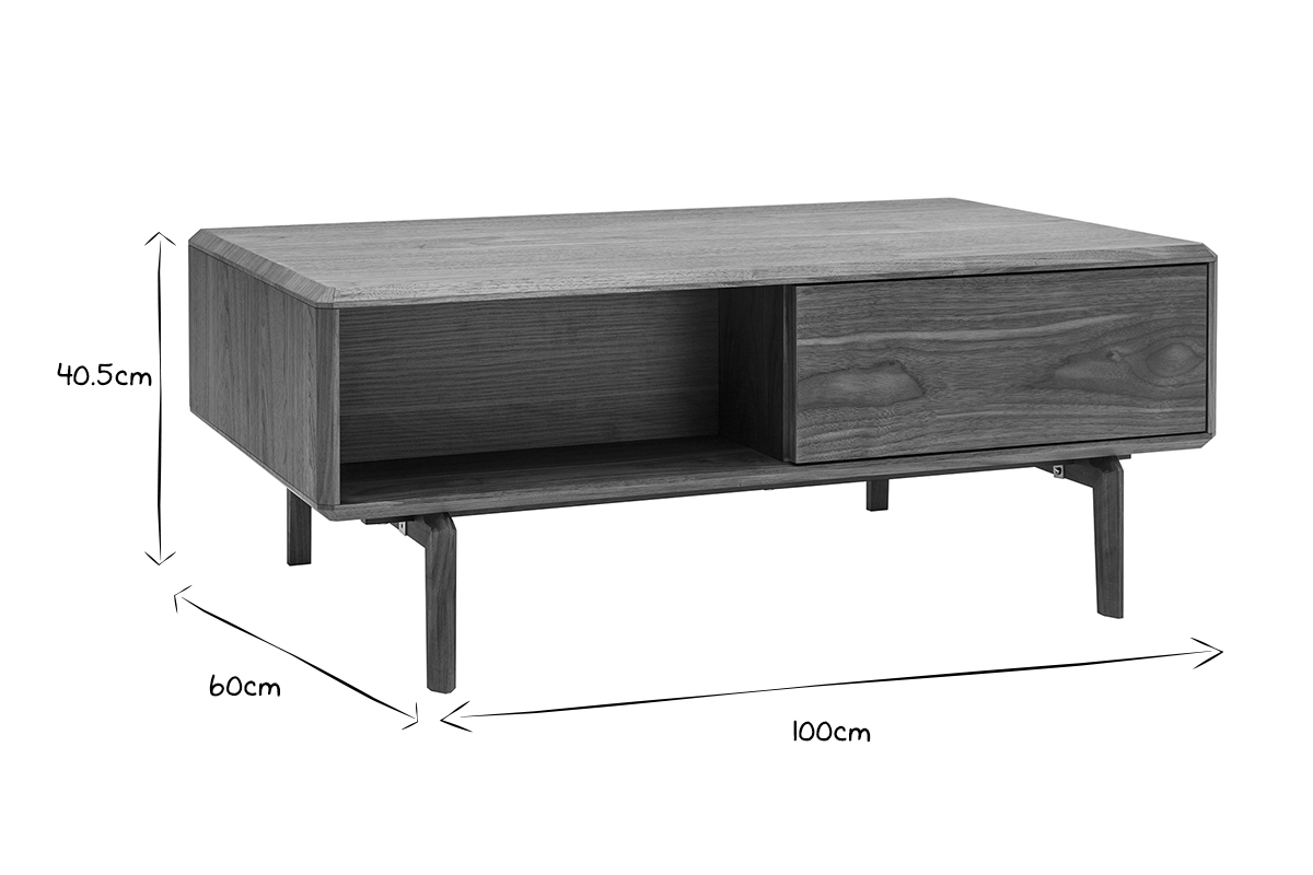 Table basse rectangulaire avec rangements 2 tiroirs bois fonc� noyer L100 cm SUVA