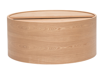 Table basse ronde bois clair fr&ecirc;ne avec plateau pivotant et rangement D80 cm DALI