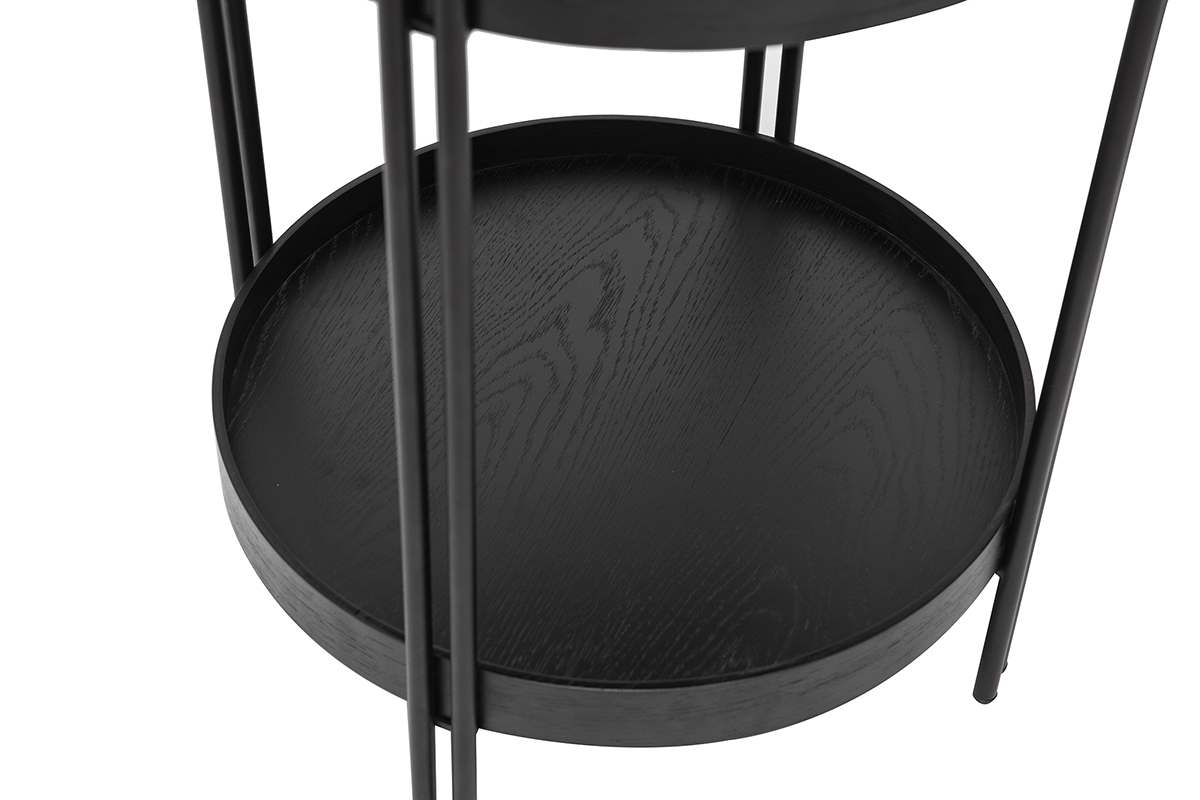 Table basse ronde finition ch�ne noir et m�tal D45 cm TWICE