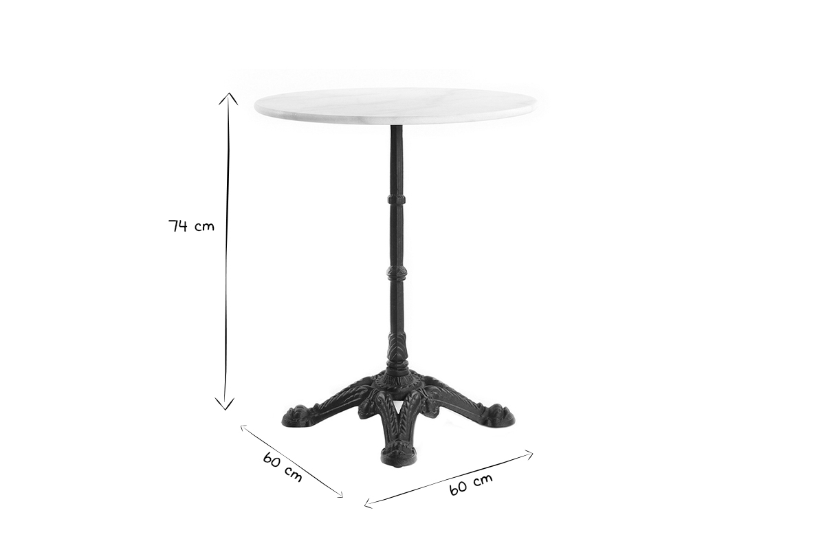 Table bistrot ronde en pierre min�rale et m�tal noir D60 cm CONTY