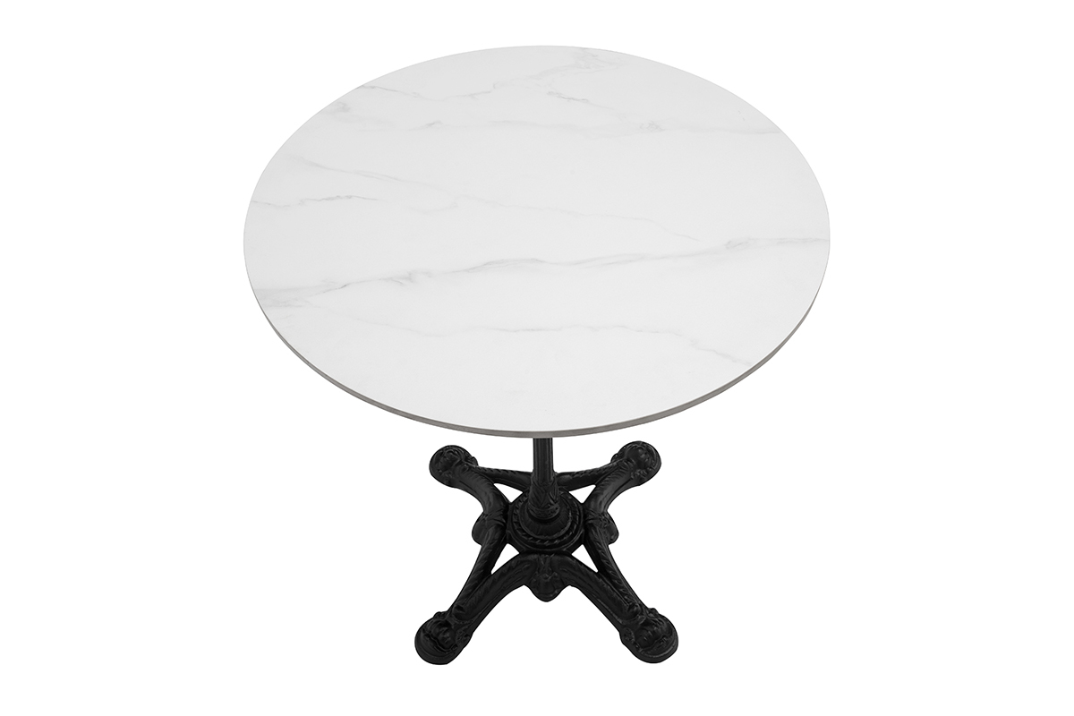 Table bistrot ronde en pierre min�rale et m�tal noir D60 cm CONTY
