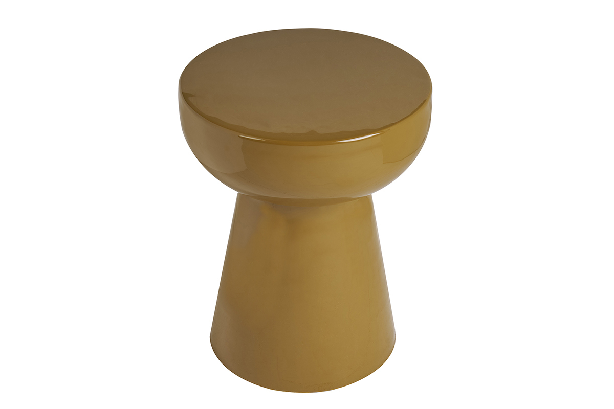 Table d'appoint ronde en m�tal �maill� bronze, vue de haut.