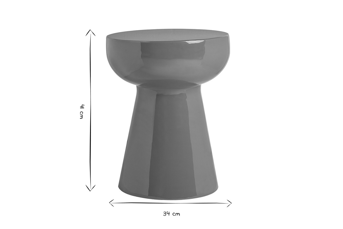 Table d'appoint ronde de c�t� avec dimensions 34 cm de diam�tre, 41 cm de hauteur, en noir et blanc.