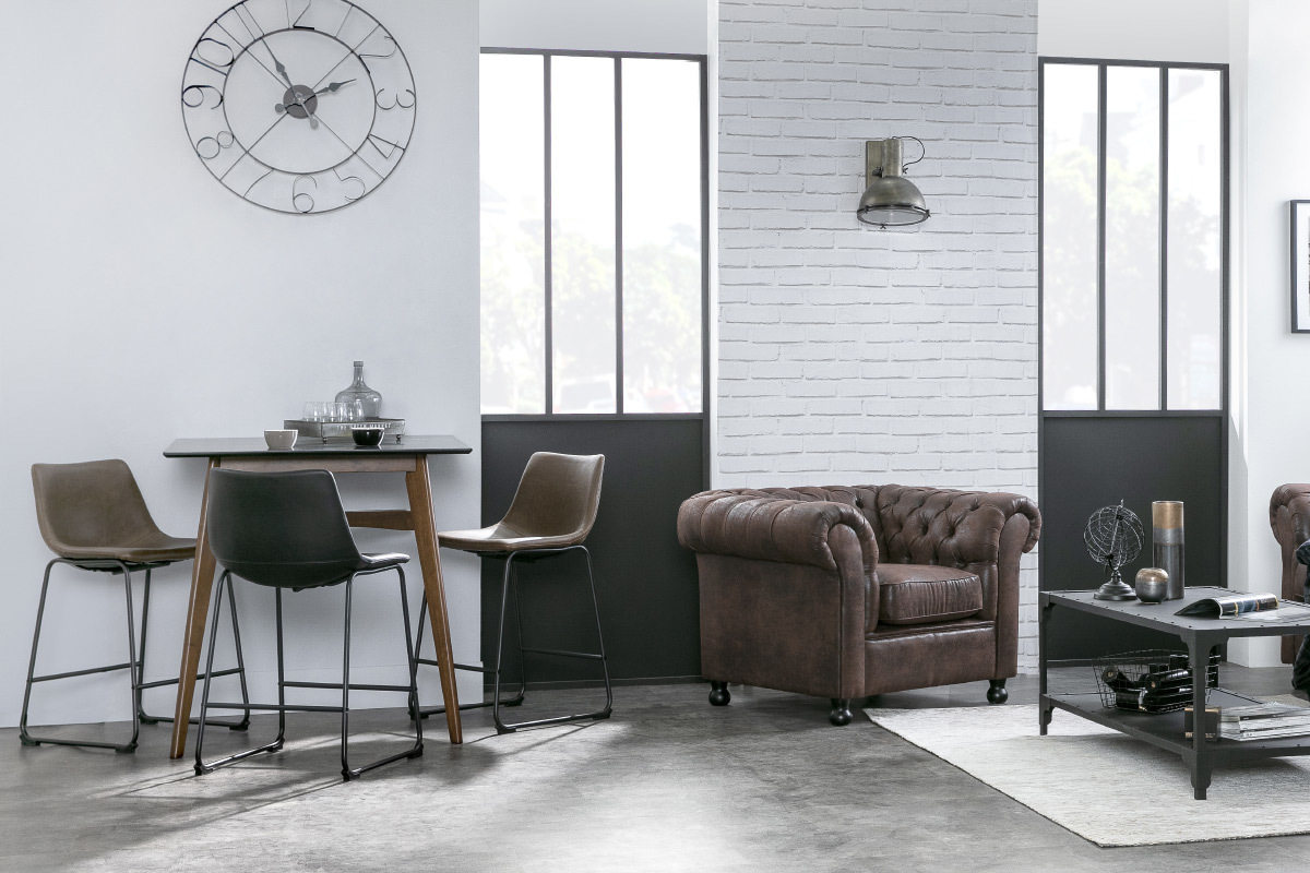 Table de bar carr�e bois et noir H91.5 cm LEENA