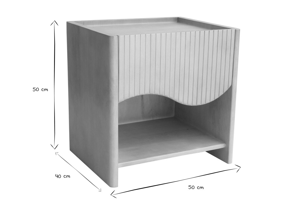 Table de chevet NEREA avec tiroir, dimensions 50x40x50 cm, en noir et blanc.