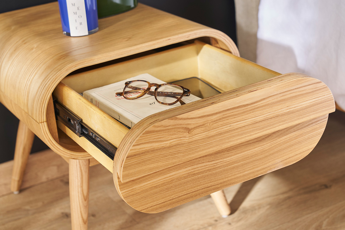 Table de chevet avec tiroir vintage bois clair BJORG