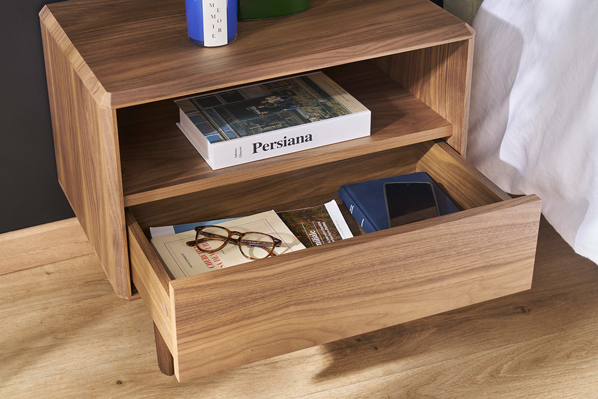 Table de chevet bois fonc� noyer SUVA
