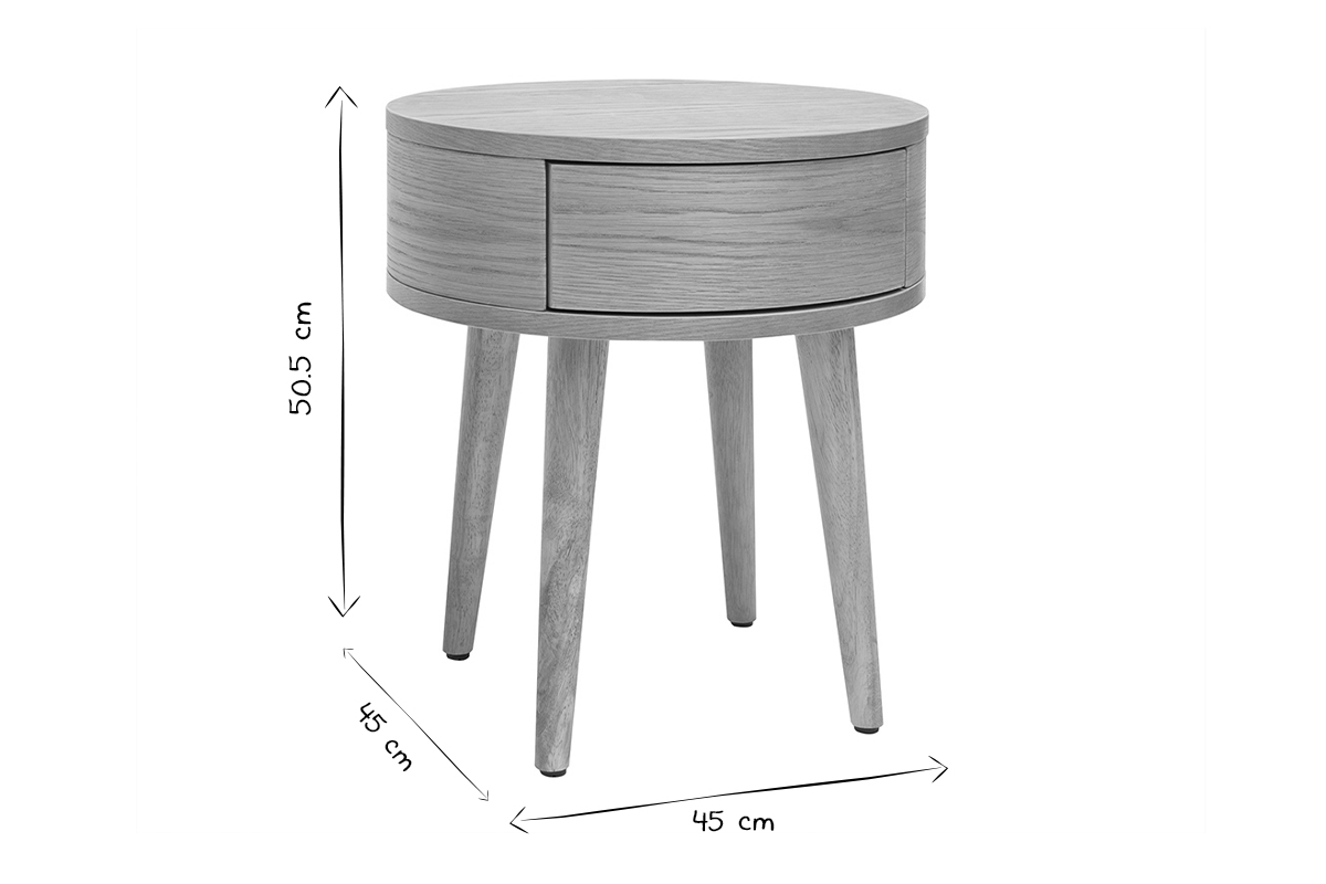 Table de chevet ronde en bois clair avec tiroir JUDITH