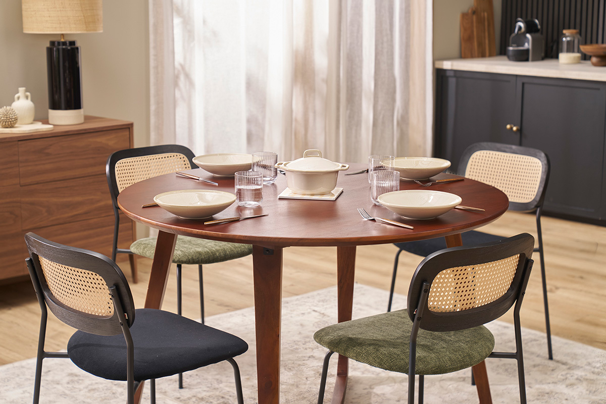 Table design ronde en bois massif L115 cm BANDOL